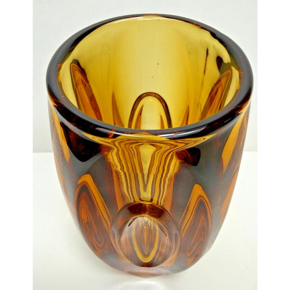 SKLO Vase Amber Yellow Glass Bullet Lens 8"H Czech 60s Mid Mod MCM Hand Blown - Picture 6 of 15